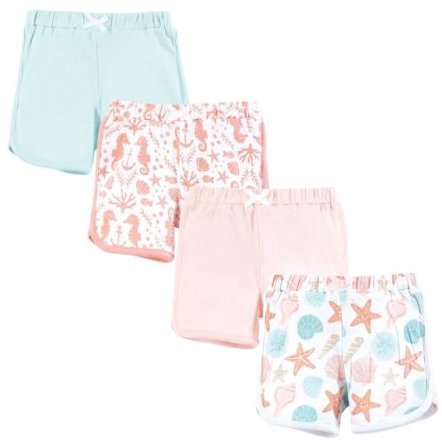 Hudson Baby Infant Girls Shorts Bottoms 4-Pack, Sea Shells