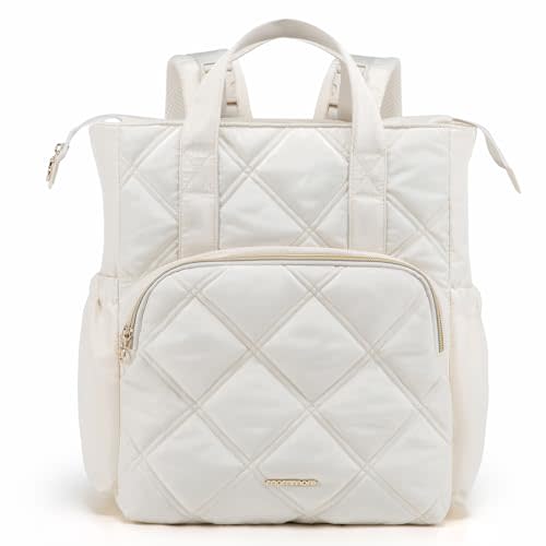mommore Quilted Diaper Bag Backpack, Small Baby Bags, Lightweight Mini Diaper Backpack for Travel, with Insulated Pockets, Changing Pad (Beige)