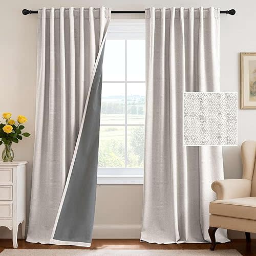 H.VERSAILTEX 100% Blackout Curtains Back Tab Full Light Blocking Curtain Draperies with Gray Coating Thermal Insulated Window Treatment Set of 2 Panels, 52" W x 108" L, Ivory