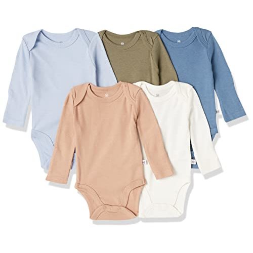HonestBaby baby-boys 5-pack Long Sleeve Bodysuits One-piece 100% Organic Cotton for Infant Baby Boys