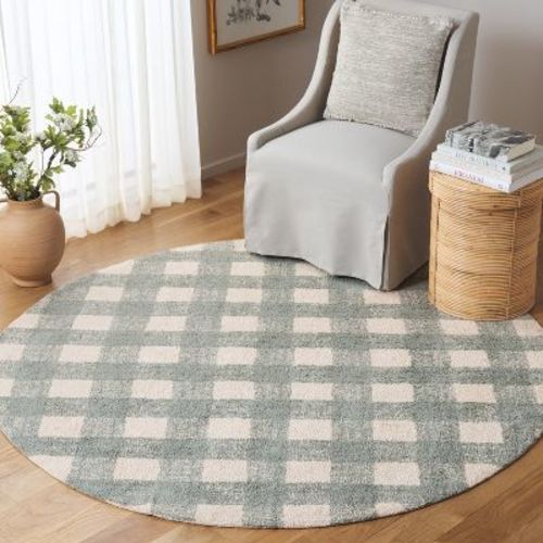 Easy Care ECR216 Machine Washable Hand Woven Indoor Area Rug - Ivory/Teal - 6' Round - Safavieh