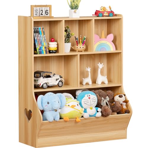 Lerliuo Kids Toy Storage Organizer, 3 Tier Children Small Bookcase and Bookshelf, Toddler 7 Cubby Toy Storage Cabinet, Toy Shelf for Playroom, Bedroom, Living Room, Nursery, School 29.53'' H (Natural)