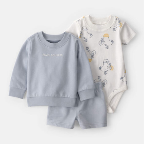 Baby Boy 3-Piece 'Main Squeeze' Sweatshirt, Bodysuit & Short Set - Blue | Carter's
