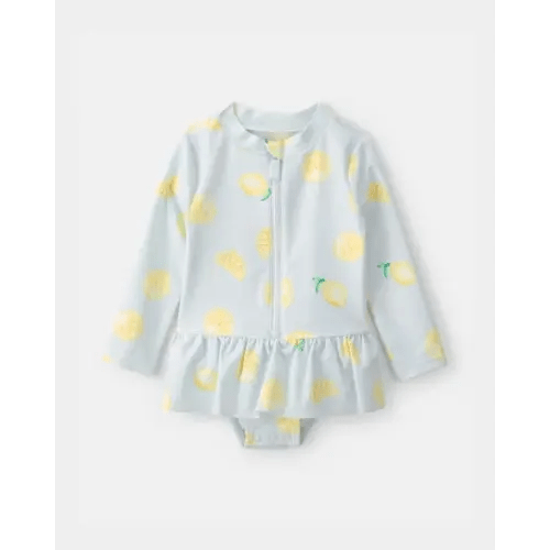 Baby Girl 1-Piece Lemon Rashguard Swimsuit - Blue | Carter's