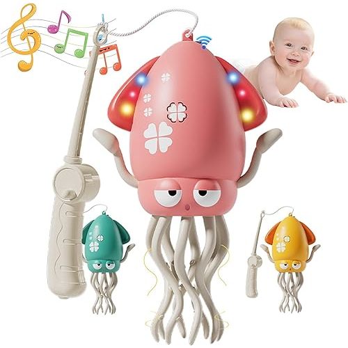 Baby Stocking Stuffers 6-12 12-18 Months Boys Girls, Tummy Time Musical Dancing Squid Crawling Octopus Toy for 1 2 3 4 5 Year Old Kid, Toddler Birthday Christmas Gifts for Grandkids