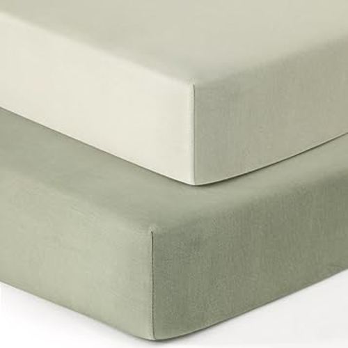 GRSSDER Jersey Crib Sheets for Boys and Girls, Stretchy Ultra Soft Crib Fitted Sheets Set 2 Pack, Universal Fit All Standard Crib Mattress Pads Safe and Snug, Pale Sage/Sage