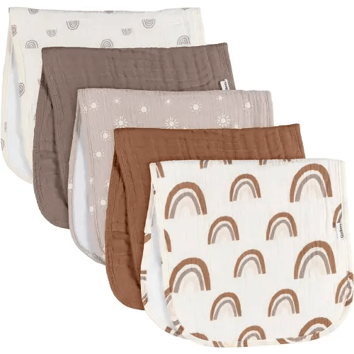Gerber Baby Unisex Muslin Burp Cloths 5-Pack, Multi Rainbow, Large Size 20" x 10"