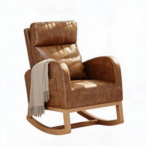 Rocking Chair, Modern Nursery Glider Chair with Side Pockets and Pillow, Rocker Chair Without Footrest for Living Room Bedroom Nursing Room, Brown
