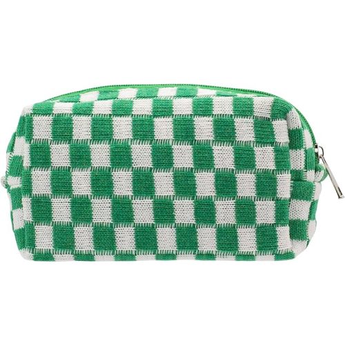 PAZIMIIK Checkered Makeup Bag for Purse Portable Zipper Make Up Pouch Small Cosmetic Case for Travel Accessories (Green)