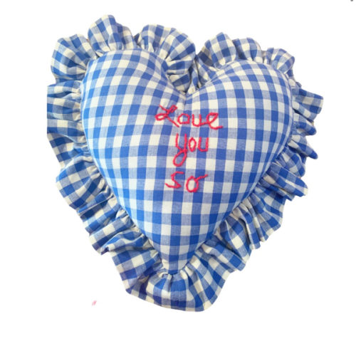 Gingham Love You So Heart Ruffle Pillow | Over The Moon