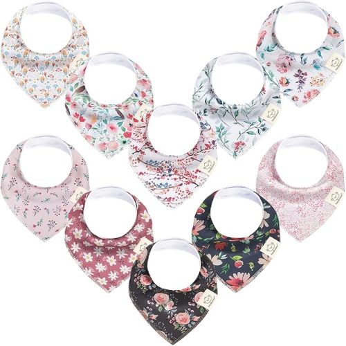 KeaBabies 10-Pack Organic Baby Bandana Bibs for Girls - Super Absorbent Triangle Baby Bibs for Drooling and Teething Infant, 100% Cotton Extra Soft for Newborn, Infant 0-36 Months (Cupcake)