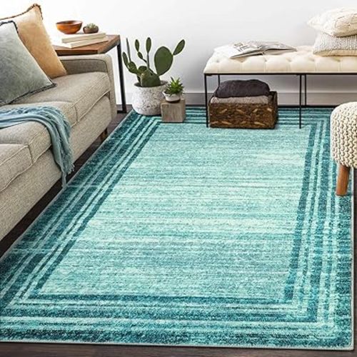 Lahome Modern Abstarct Area Rugs 5x7, Washable Teal 5x7 Bedroom Rug Soft Living Room Rug Non Slip, Low-Pile Indoor Rugs for Living Room Minimalist Floor Carpet for Dining Room Kids Playroom