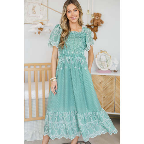 NURSING COLLECTION: Worth Noting Emerald Embroidered Midi Dress