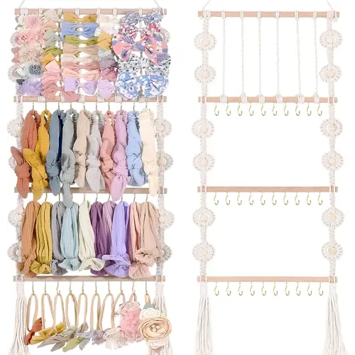 Headband Holder Bows Organizer For Girls Hair Bows Holder Baby Headband Hair Accessories Organizer For Baby Girls Bow Hanger Storage For Girls Hair Bows For Toddler Girls Room Wall Decor (White)