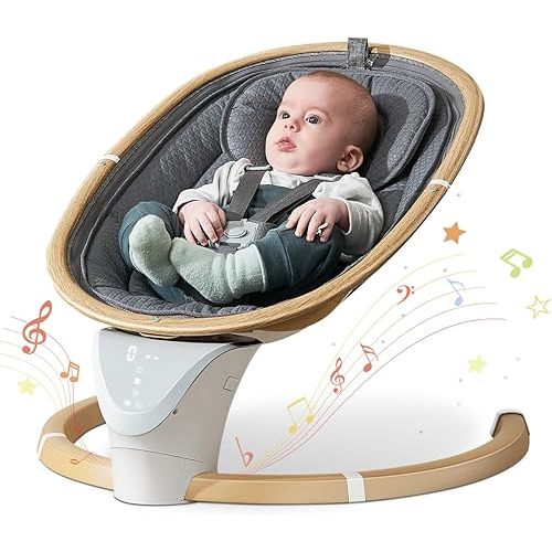Yacul Electric Baby Rocker Swing for Newborns, 5-Speed Adjustable Infant Swing with Timer and Soothing Music, Portable Baby Swing for 0-6 Months Boys and Girls