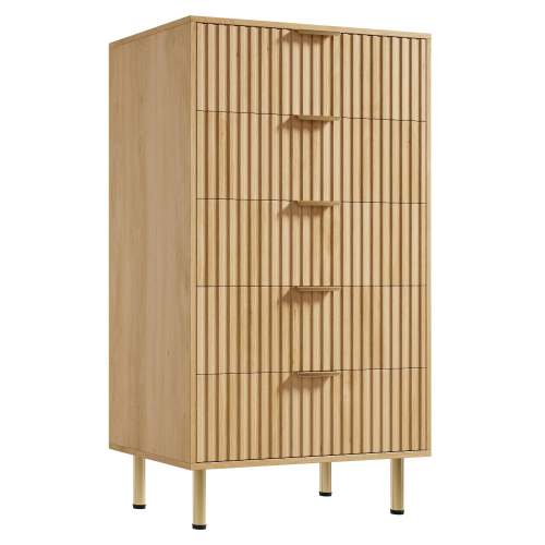 Garvee Fluted 5 Drawer Modern Dresser, 48" Tall Wooden Storage Organizer for Bedroom Living Room Hallway