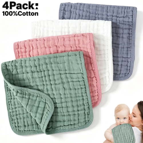 YMWVH 4-Pack Baby Burp Cloths - 6-Layer Muslin, 20"x10", Unisex Cotton - Soft Absorbent for Feeding