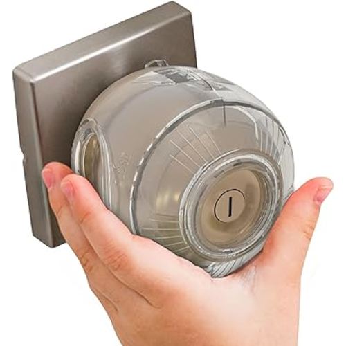 Child Safety Door Knob Cover (4 Pack) Hard-to-Remove Dual-Lock Door Handle Covers for Kids - Reusable Baby Proof Door Knob Locks - Installs Easily, No Tools Needed (Clear)