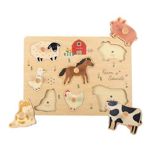 Freniland Farm Sound Puzzle for Toddlers, Wooden Farm Animal Puzzle with Realistic Sounds, Montessori Learning Toy for 18M+