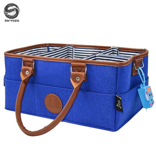 Sarvoza Eco-friendly Diaper Organizer Caddy Bag, Baby Stuff Storage Tote, Travel-Friendly, Gift for Moms in Blue