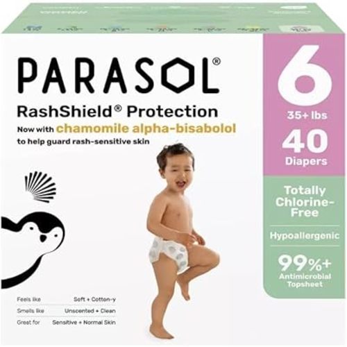 Parasol Chlorine-Free Premium Diapers with RashShield Protection, Size 6, 40 Count, 2 Pack of 20 Diapers