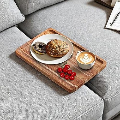 Acacia Wood Couch Tray, Folding Sofa Tary Insert for Middle Portable Couch Cushion Trays Perfect for Drinks, Snacks, Phone, Remote Control,14.96x10.23-inch (Rectangle)