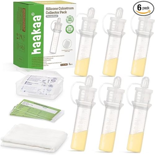 haakaa Colostrum Collector with Storage Case Set, Included 1 pc Reusable Cotton Wipe and Storage Box (0.1oz/4ml, 6 pcs)