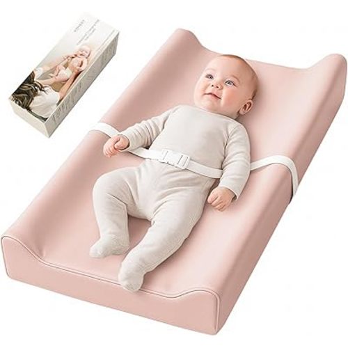 Konssy Vegan Leather Baby Changing Pad, Soft Non-Slip Diaper Changing Pad with Waterproof Wipeable Cover for Nursery Dresser or Table, 32 x 16 inch