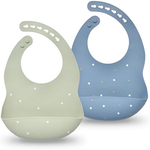 SILI FACTORY Silicone Baby Bibs 2 Sets, Adjustable Waterproof Baby Bibs