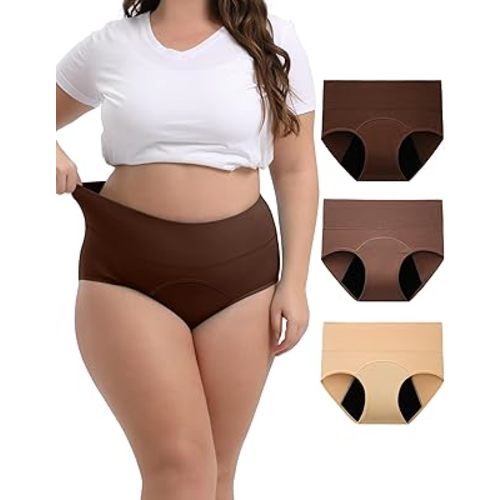 INNERSY Period Underwear for Women High Waisted Leak-Proof Postpartum Menstrual Panties 3-Pack