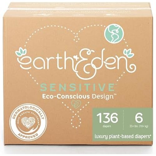 Earth & Eden Sensitive Baby Diapers, Size 6, No Harsh Chemicals, 136 ct