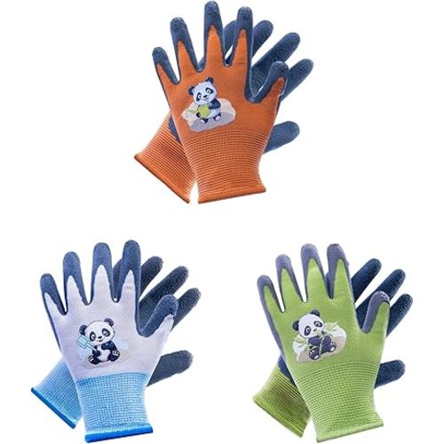 Mr. Panda 3 Pairs Skin-Friendly kids gardening gloves for Age 2-4, Rubber Coated childrens garden gloves, toddler work gloves, XXXS