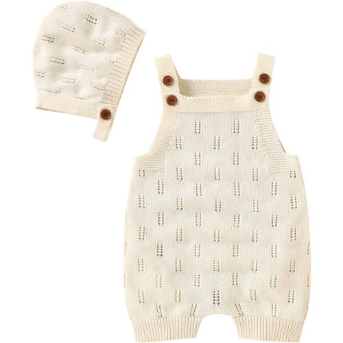 LAWKUL Baby Knit Romper Sleeveless 100% Cotton Jumpsuit with Hat Newborn Outfits Overall Bodysuit One Piece 2pcs