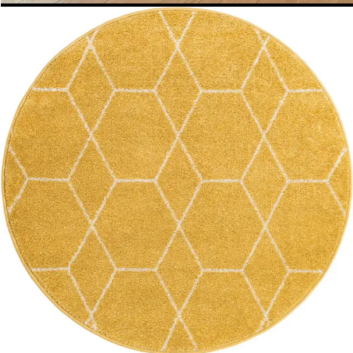 Yellow 4' x 4' Lattice Frieze Round Rug | Rugs.com