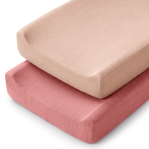 Muslin Fitted Changing Pad Cover, 2 Pack in Dusty Rose and Blush