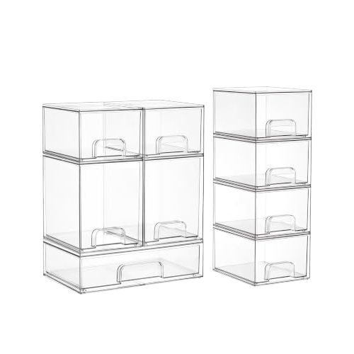 Vtopmart Clear Stackable Storage Drawers Set of 9, Plastic Organizer Bins | Multi-purpose Boxes for Baby Bottle Storage, Ideal for Kichen, Vanity, Bathroom, Undersink, Cabinet, Pantry Organization