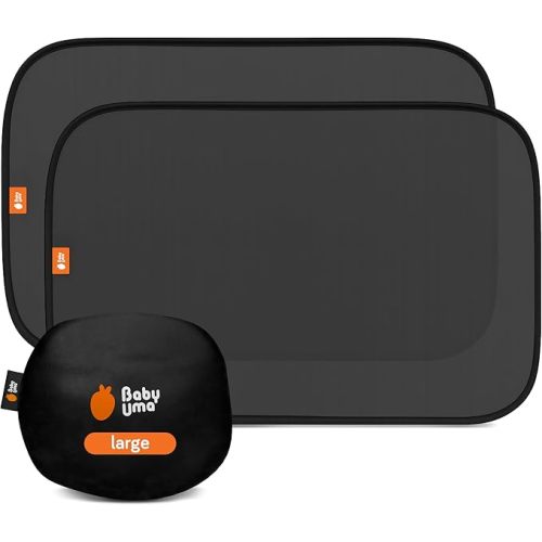 Baby Uma Car Window Shades (2 Pack) - 15.4″ x 25.8″, UPF 50+ Car Window Covers, 99% UVB + 94% UVA Protection, Static Cling Sun Shade with Travel Bag (Large)