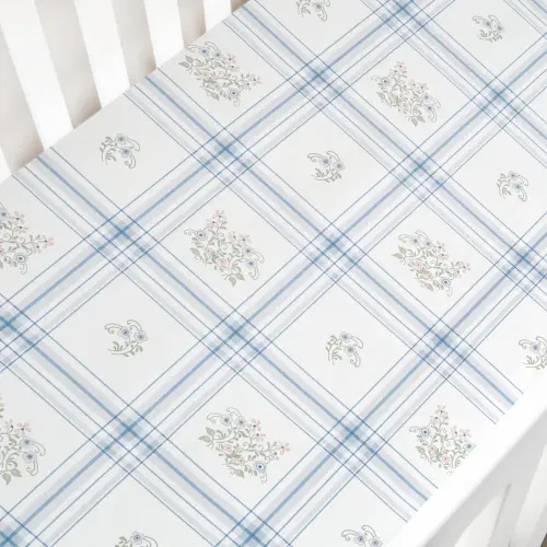 Fleur + Stripe Crib Sheet - Plaid