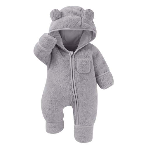 BLVB Newborn Baby Outfit with Fold-Over Mittens and Footies Girls Boys Winter Fleece Clothes Warm Hooded Romper Snowsuit