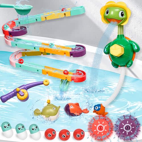 Bath Toys,Bathtub Toy with Shower,Fishing Game for Toddlers, Suction Cup Bath Toys, Bathtub Toys Ball Slide Track for Toddles and Babies, Christmas Birthday Gift for Boys Girls