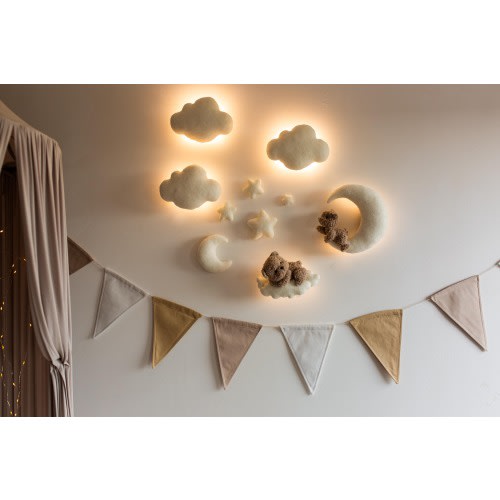 Handmade Bouclé Nursery Wall Decor: Teddy Bear, Moon, Stars LED Light