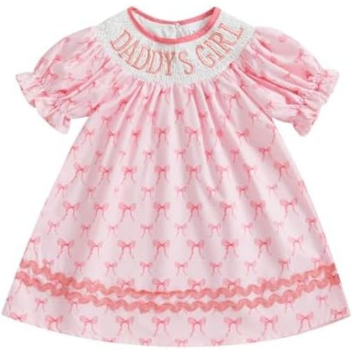 Toddler Baby Girl Summer Dresses Cute Bow Ruffle Short Sleeve Embroidery Pleated Smock Bubble Tutu Skirts Clothes