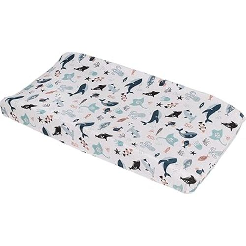NoJo Explore Dream Discover Light Blue, Navy, Gray, and Coral Super Soft Contoured Changing Pad Cover