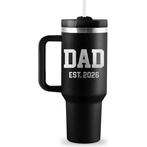 New Dad Gifts First Time Dad to be Gifts DAD EST 2026 First Fathers Day Gift for New Dads 1st Time Daddy Expectant Dads Father to be 40oz Travel Cup Insulated Tumbler with Lid & Straw