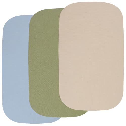 Onacosht Muslin Bassinet Sheets 3 Pack, 100% Cotton Baby Fitted Sheet 33" x 19" Compatible with Mika Micky, KoolaBaby (3 in 1), BabyBond, HARPPA and RICUTON Bedside Bassinet, Beige Green and Sky Blue