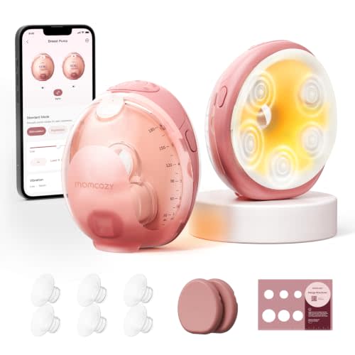 Momcozy Wellness 1 Wearable Breast Pump, Warm-Massage Hands-Free Pump with Heated Flange&Simulated Massage for Comfortable Breastfeeding&Let-Down, App-Controlled, 4 Modes 12 Levels, 180ml/6oz