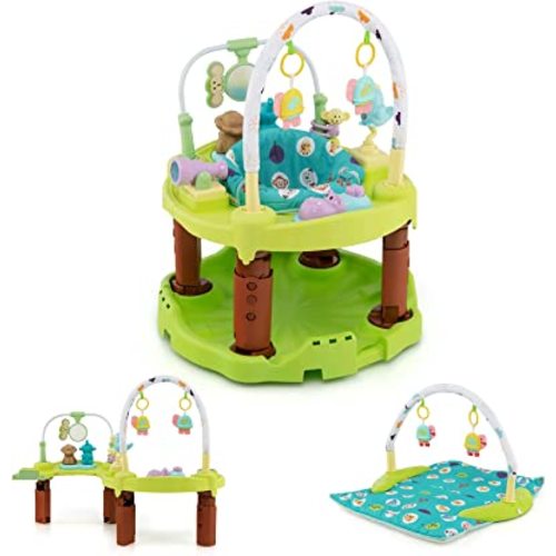 GLACER 3-in-1 Baby Activity Center, Toddler Play Center w/Bouncing Saucer, Activity Table & Play Mat, Folding Infant Learning Center w/ 3-Level Adjustable Height for 6-12 Months, Green