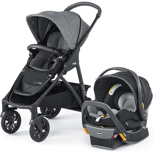 Chicco Corso Primo ClearTex Modular Travel System, Corso Primo Modular Stroller with KeyFit 35 Zip ClearTex Infant Car Seat and Base, Aspen/Black