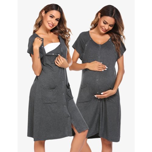 Ekouaer 3-in-1 Maternity Nursing Gown