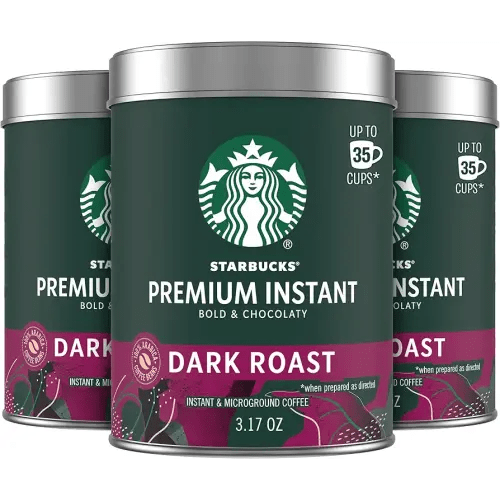 Starbucks Premium Instant Coffee, Dark Roast Coffee, Arabica Beans, Three 3.17 oz Tins